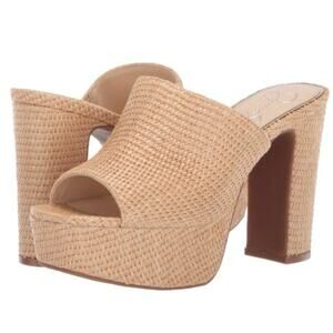 Jessica Simpson Camree Platform Slide Sandals Raffia Block Heels 7.5M NEW